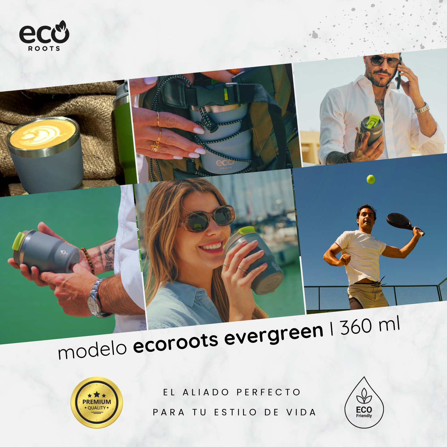 ECOROOTS Evergreen I Termo 360 º I Vaso térmico (Gris Perla)