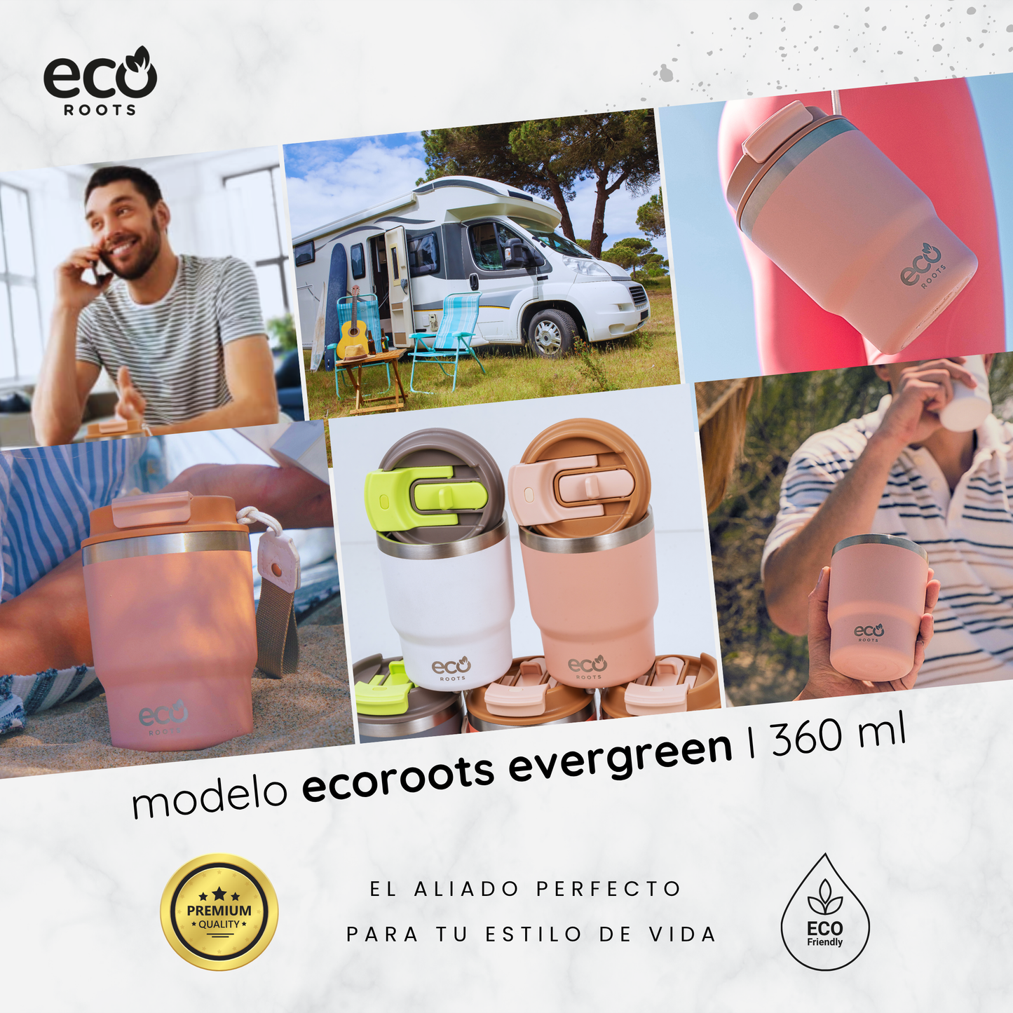 ECOROOTS Evergreen I Termo 360 º I Vaso térmico (Rosa Quartz)