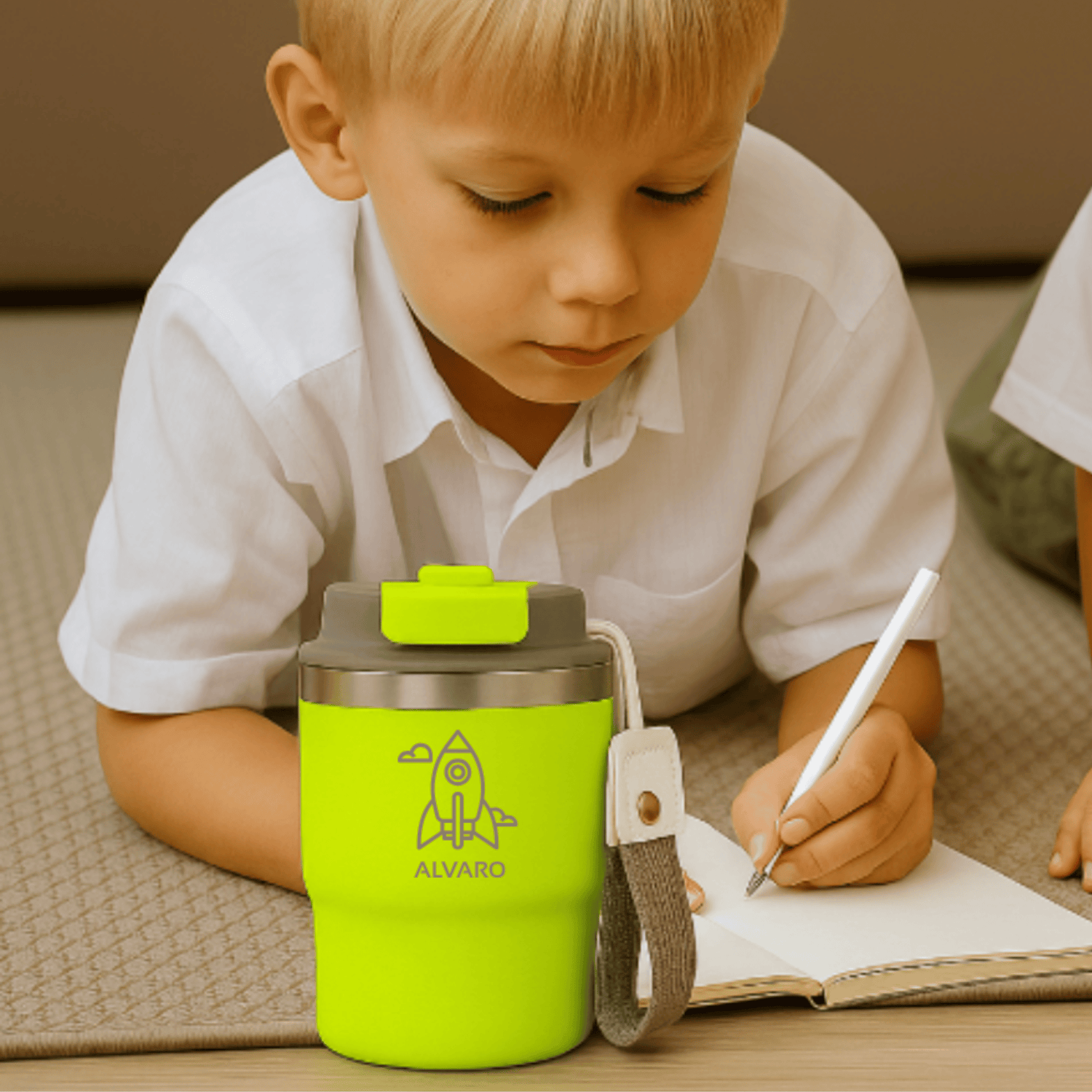 niños jugando y riendo con los termos ecoroots kids (personalizados)