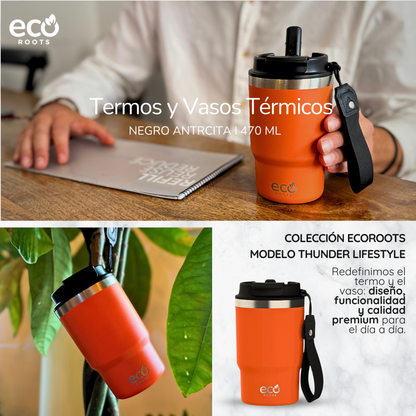 ECOROOTS Thunder I Termo 470 ml I Vaso térmico (Naranja Mars)