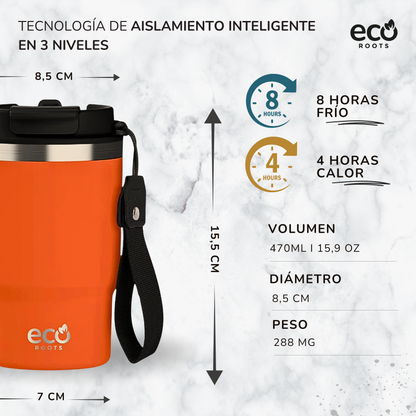 ECOROOTS Thunder I Termo 470 ml I Vaso térmico (Naranja Mars)