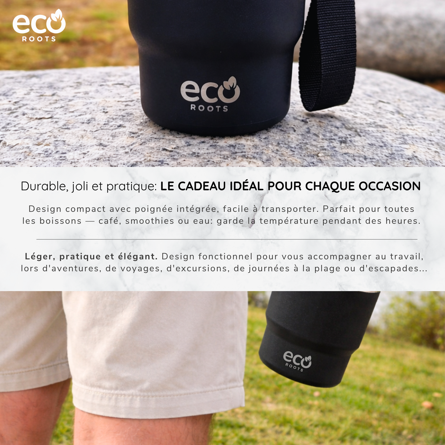 ECOROOTS Evergreen I Termo y vaso térmico 360 ml (Negro Velvet) · Edición limitada