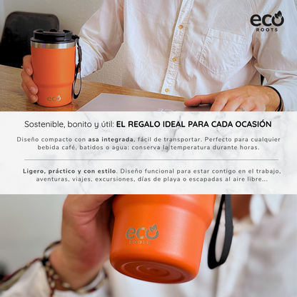ECOROOTS Thunder I Termo y vaso térmico 470 ml (Naranja Mars)