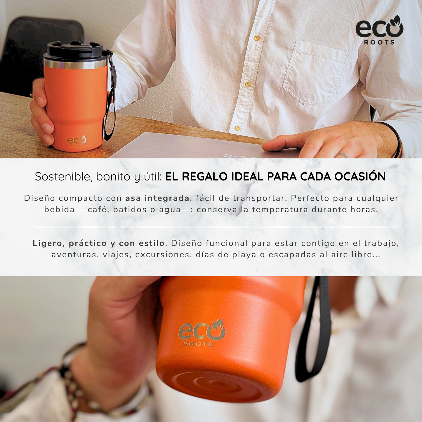 ECOROOTS Thunder I Termo 470 ml I Vaso térmico (Naranja Mars)