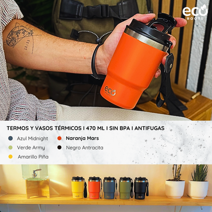 ECOROOTS Thunder I Termo 470 ml I Vaso térmico (Naranja Mars)