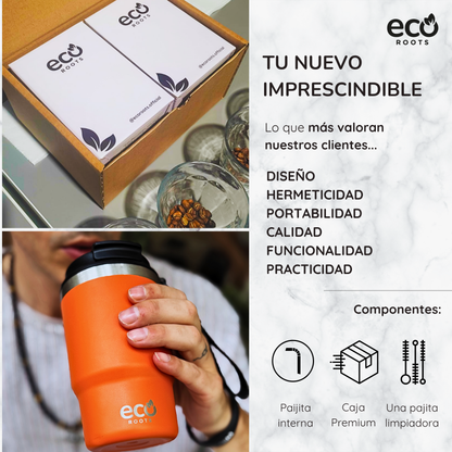 ECOROOTS Thunder I Termo y vaso térmico 470 ml (Naranja Mars)