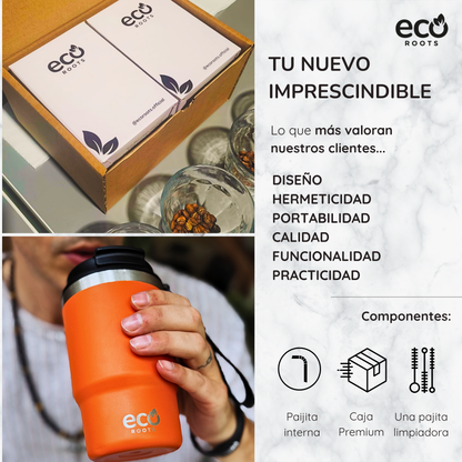 ECOROOTS Thunder I Termo 470 ml I Vaso térmico (Naranja Mars)