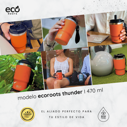 ECOROOTS Thunder I Termo y vaso térmico 470 ml (Naranja Mars)