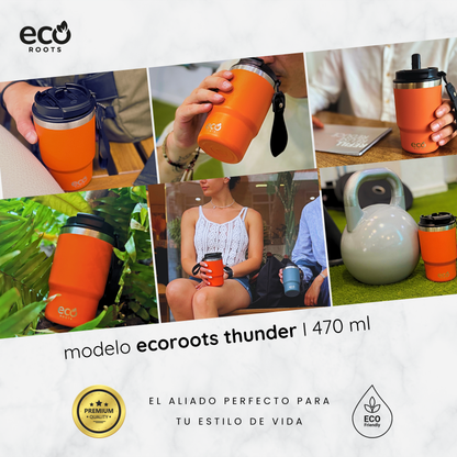 ECOROOTS Thunder I Termo 470 ml I Vaso térmico (Naranja Mars)