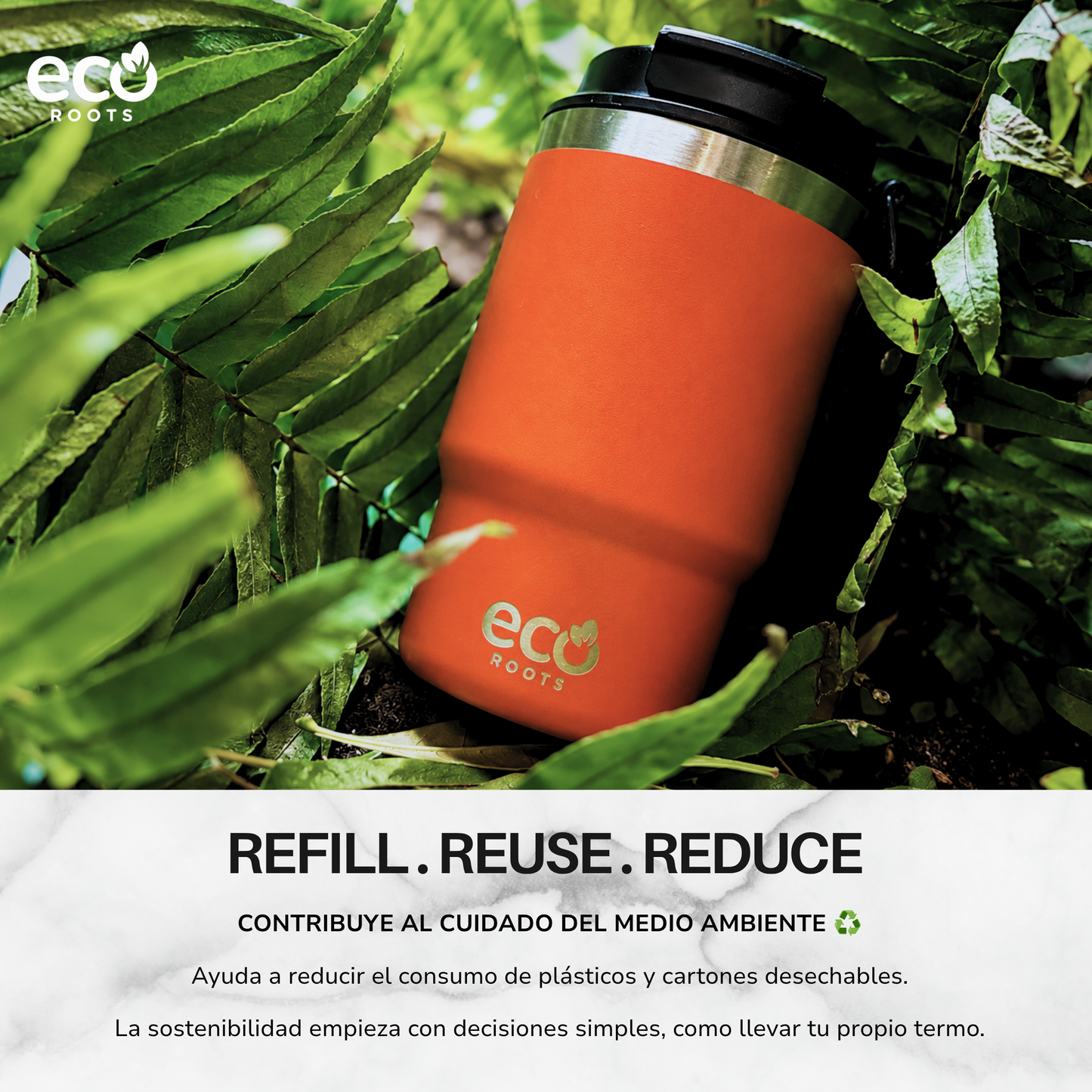 ECOROOTS Thunder I Termo y vaso térmico 470 ml (Naranja Mars)