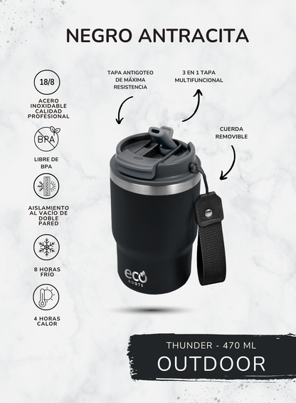 ECOROOTS I Thunder Outdoor I Termo I Vaso térmico I Negro Antracita I 470 ml  🛒 (PRÓXIMAMENTE)