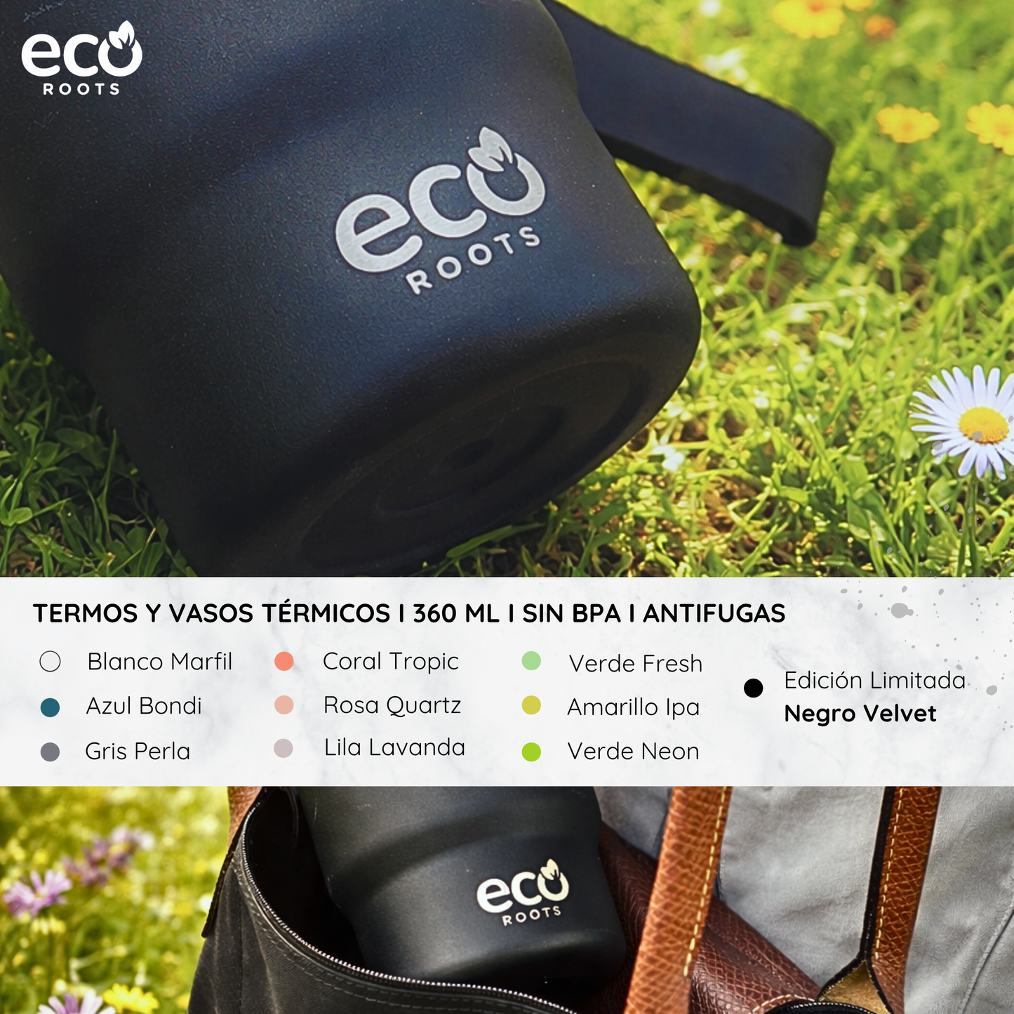 ECOROOTS Evergreen I Termo 360 º I Vaso térmico (Negro Velvet) I EDICIÓN LIMITADA