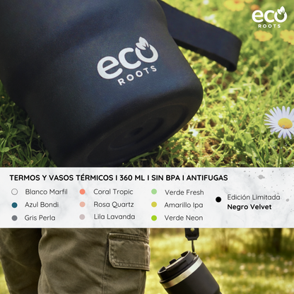 ECOROOTS Evergreen I Termo y vaso térmico 360 ml (Negro Velvet) · Edición limitada