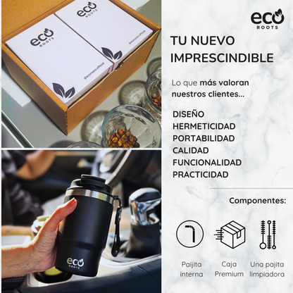 ECOROOTS Thunder I Termo y vaso térmico 470 ml (Negro Antracita)
