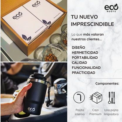 ECOROOTS Thunder I Termo y vaso térmico 470 ml (Negro Antracita)