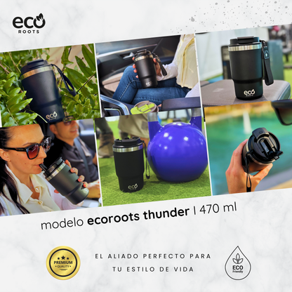 ECOROOTS Thunder I Termo y vaso térmico 470 ml (Negro Antracita)