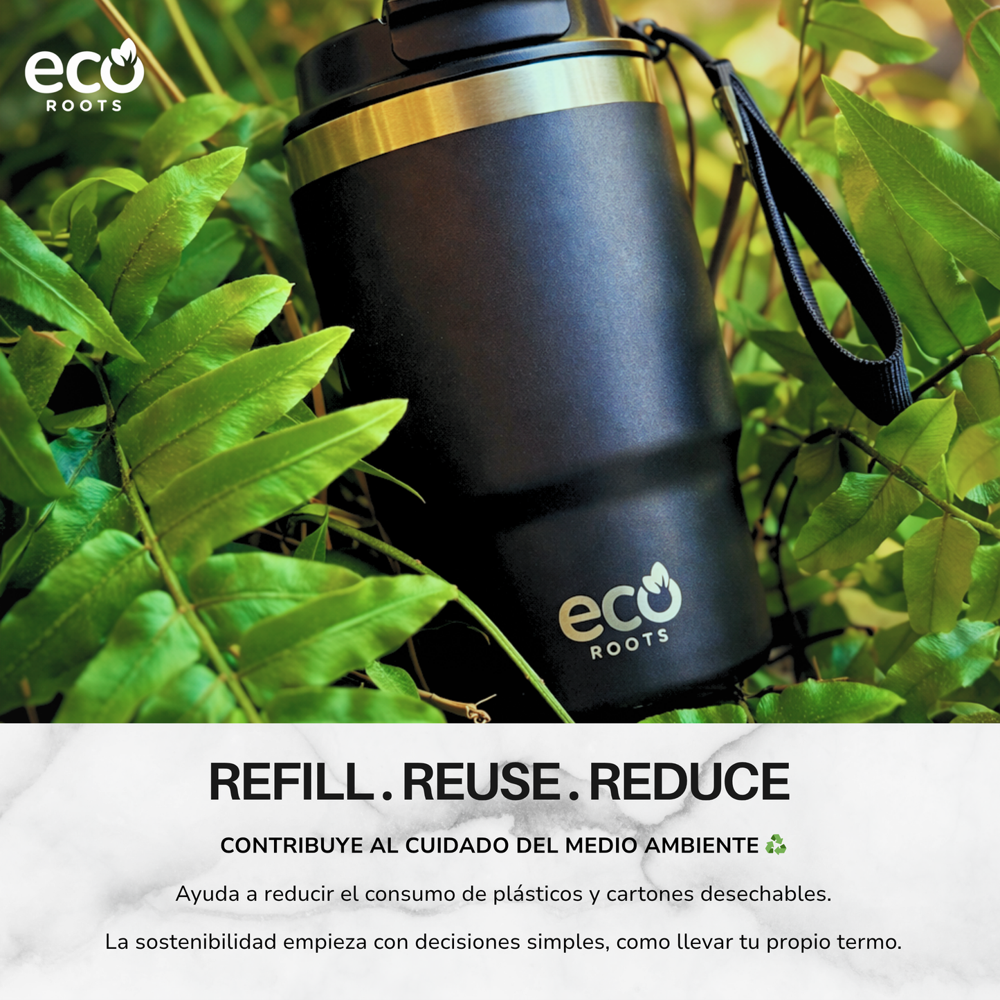 ECOROOTS Thunder I Termo y vaso térmico 470 ml (Negro Antracita)