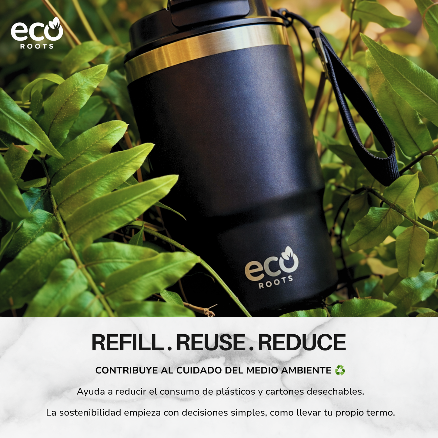 ECOROOTS Thunder I Termo y vaso térmico 470 ml (Negro Antracita)
