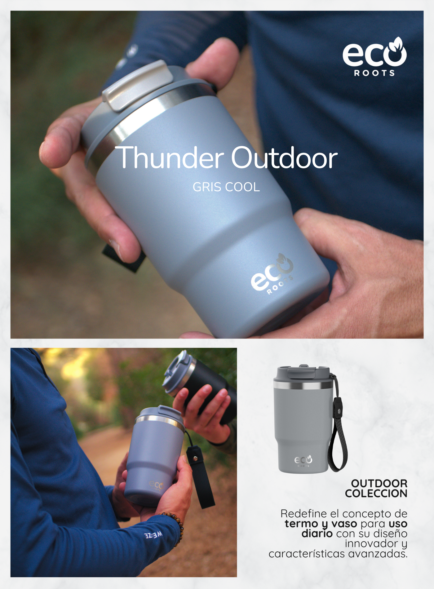 ECOROOTS I Thunder Outdoor I Termo I Vaso térmico I Gris Cool I 470 ml 🛒 (PRÓXIMAMENTE)