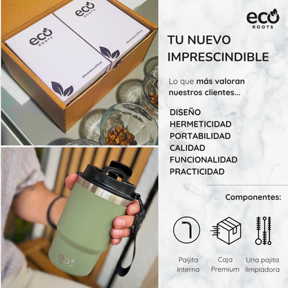ECOROOTS Thunder I Termo y vaso térmico 470 ml (Verde Army)