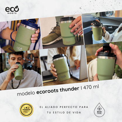 ECOROOTS Thunder I Termo y vaso térmico 470 ml (Verde Army)