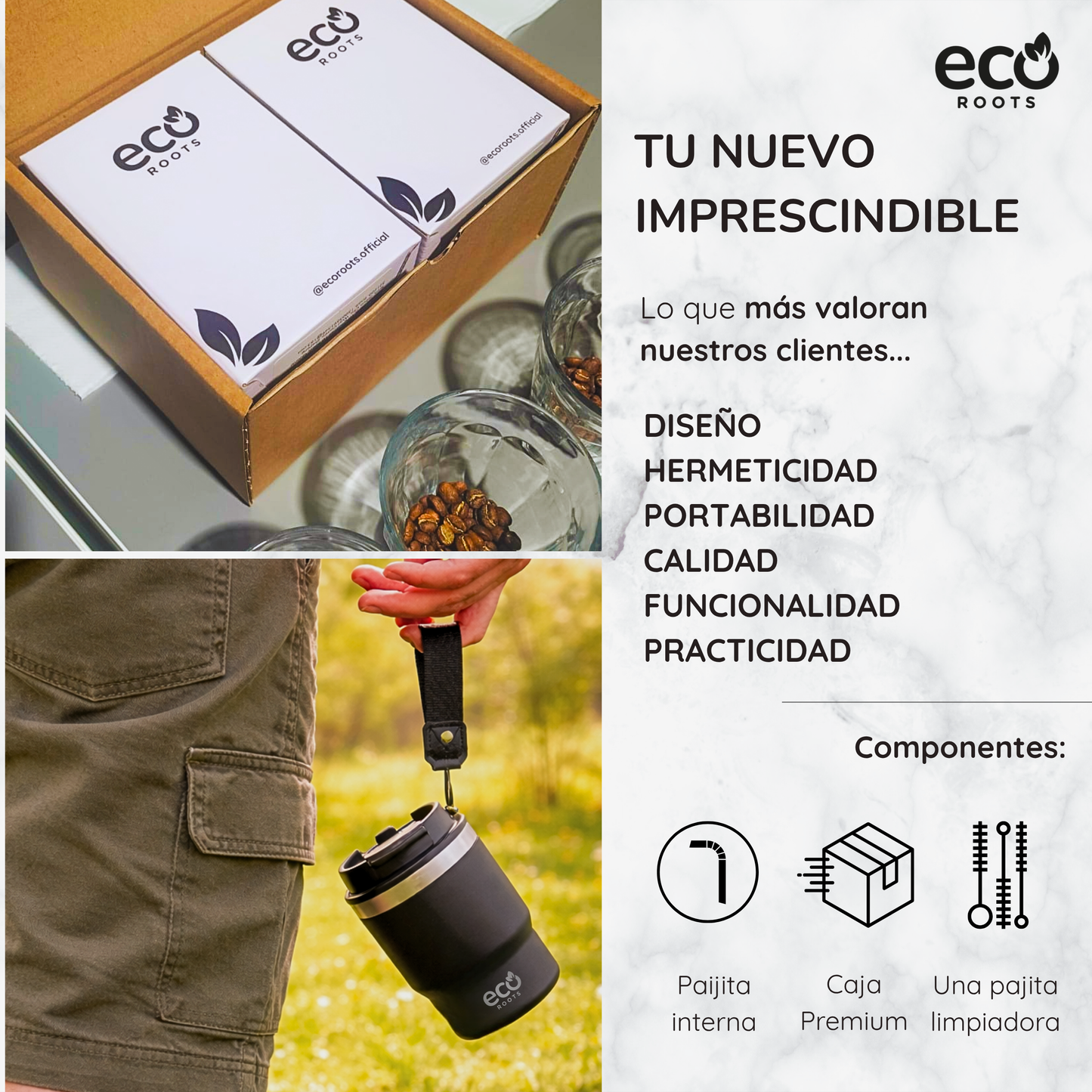 ECOROOTS Evergreen I Termo 360 º I Vaso térmico (Negro Velvet) I EDICIÓN LIMITADA