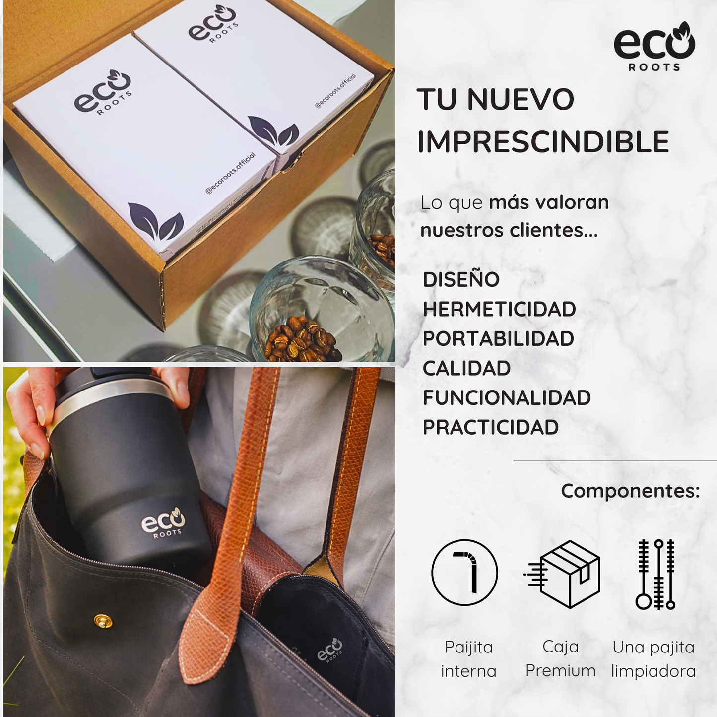 ECOROOTS Evergreen I Termo y vaso térmico 360 ml (Negro Velvet) · Edición limitada