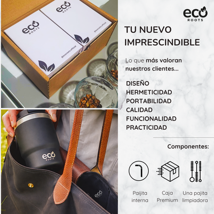 ECOROOTS Evergreen I Termo y vaso térmico 360 ml (Negro Velvet) · Edición limitada