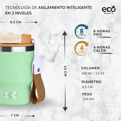 ECOROOTS Evergreen I Termo y vaso térmico 360 ml (Verde Fresh)