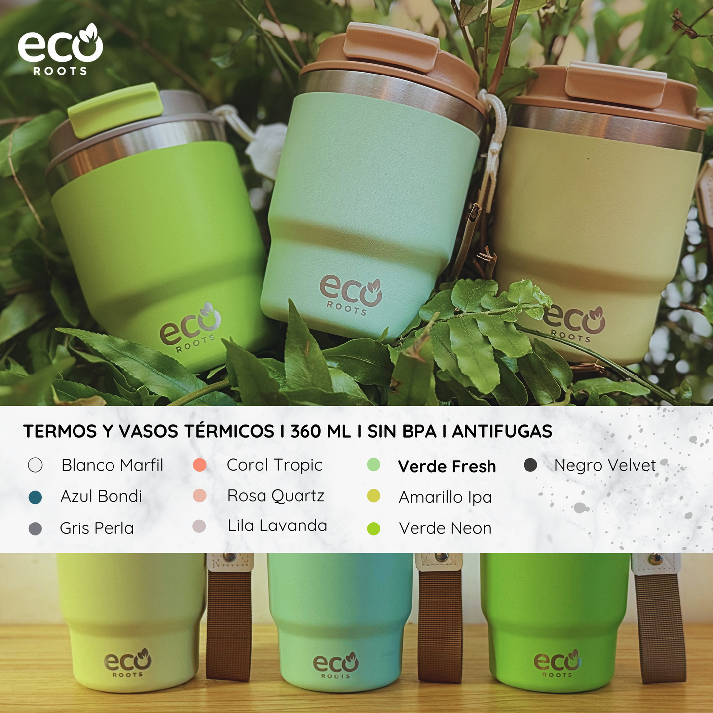 ECOROOTS Evergreen I Termo y vaso térmico 360 ml (Verde Fresh)