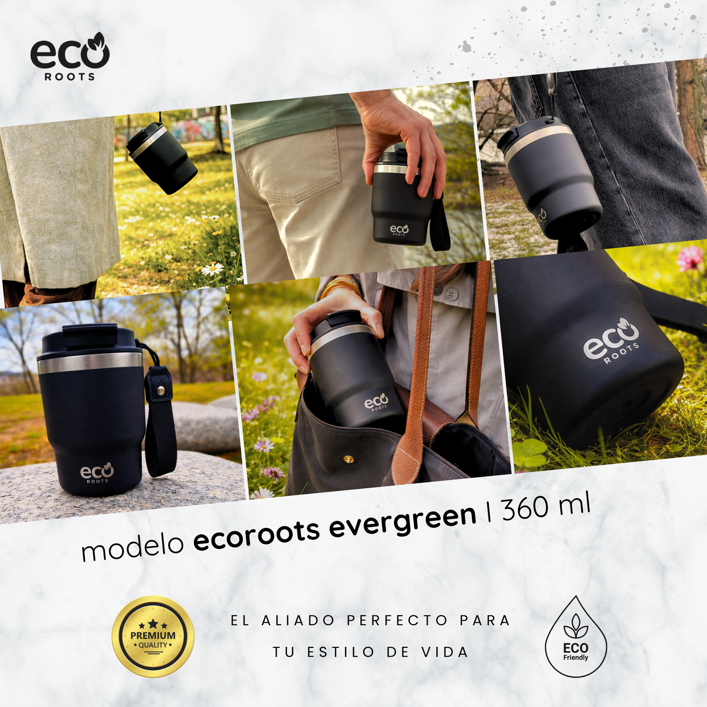 ECOROOTS Evergreen I Termo 360 º I Vaso térmico (Negro Velvet) I EDICIÓN LIMITADA