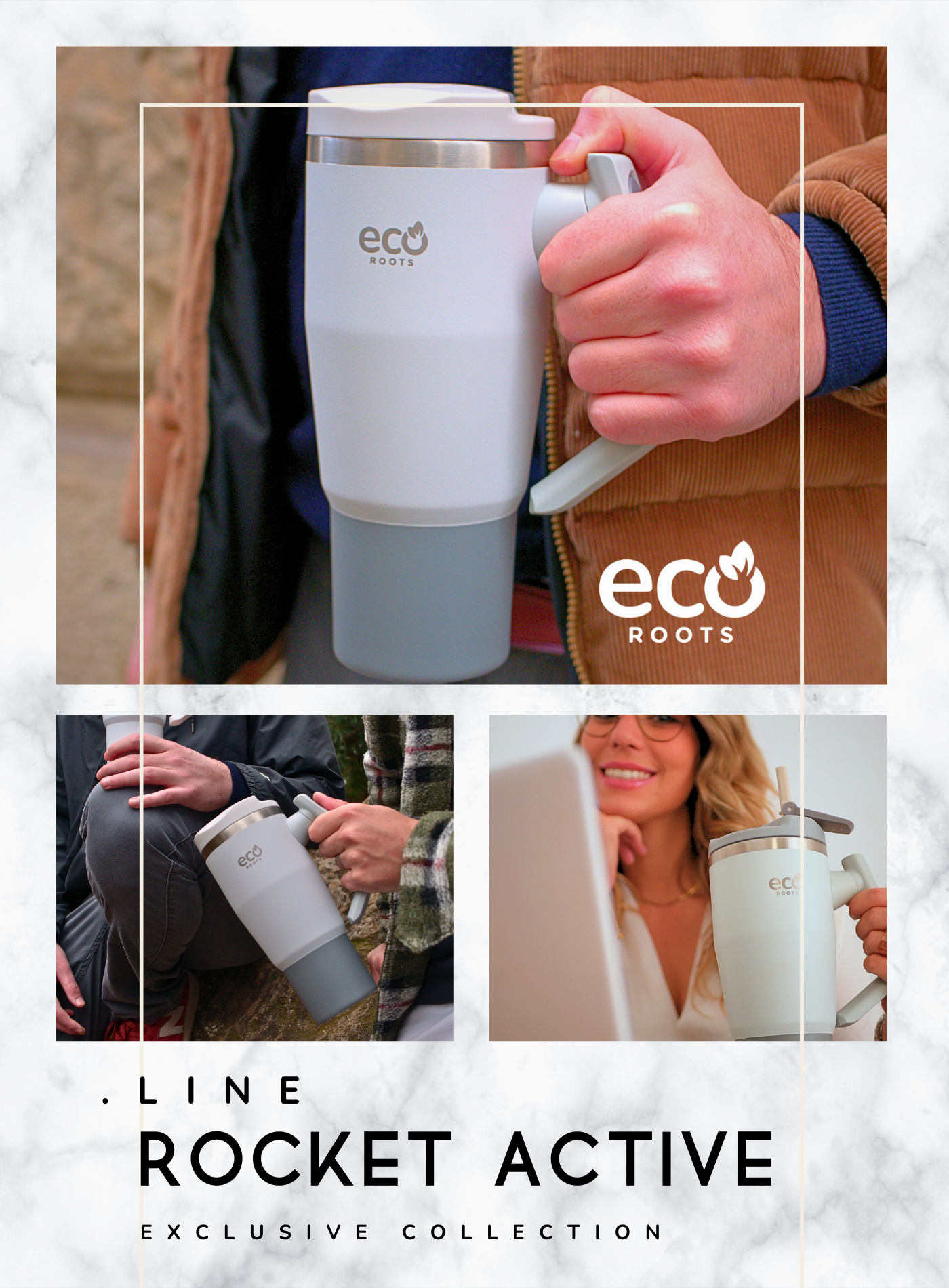 ECOROOTS I Rocket Active I Botella Térmica I Termo I Asa móvil I Gris Nasa I 940 ml