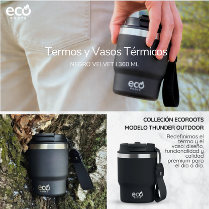 ECOROOTS Evergreen I Termo y vaso térmico 360 ml (Negro Velvet) · Edición limitada