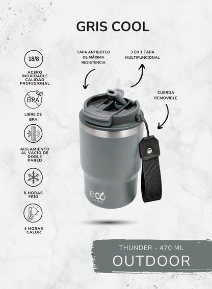ECOROOTS I Thunder Outdoor I Termo I Vaso térmico I Gris Cool I 470 ml 🛒 (PRÓXIMAMENTE)