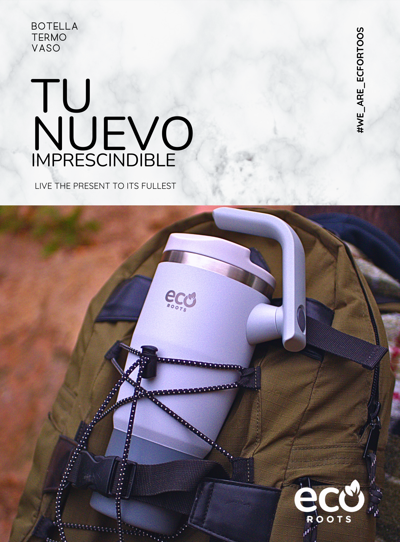 ECOROOTS I Rocket Active I Botella Térmica I Termo I Asa móvil I Gris Nasa I 940 ml