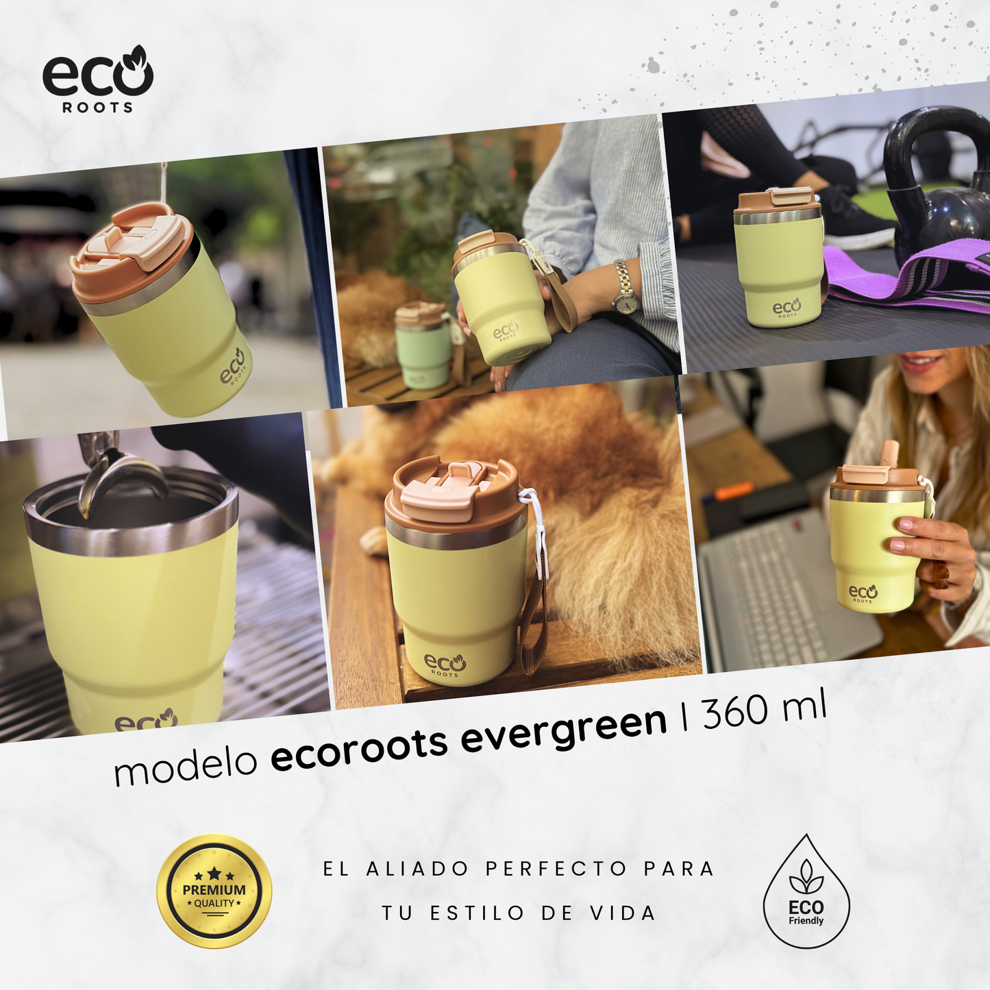 ECOROOTS Evergreen I Termo y vaso térmico 360 ml (Amarillo Ipa)