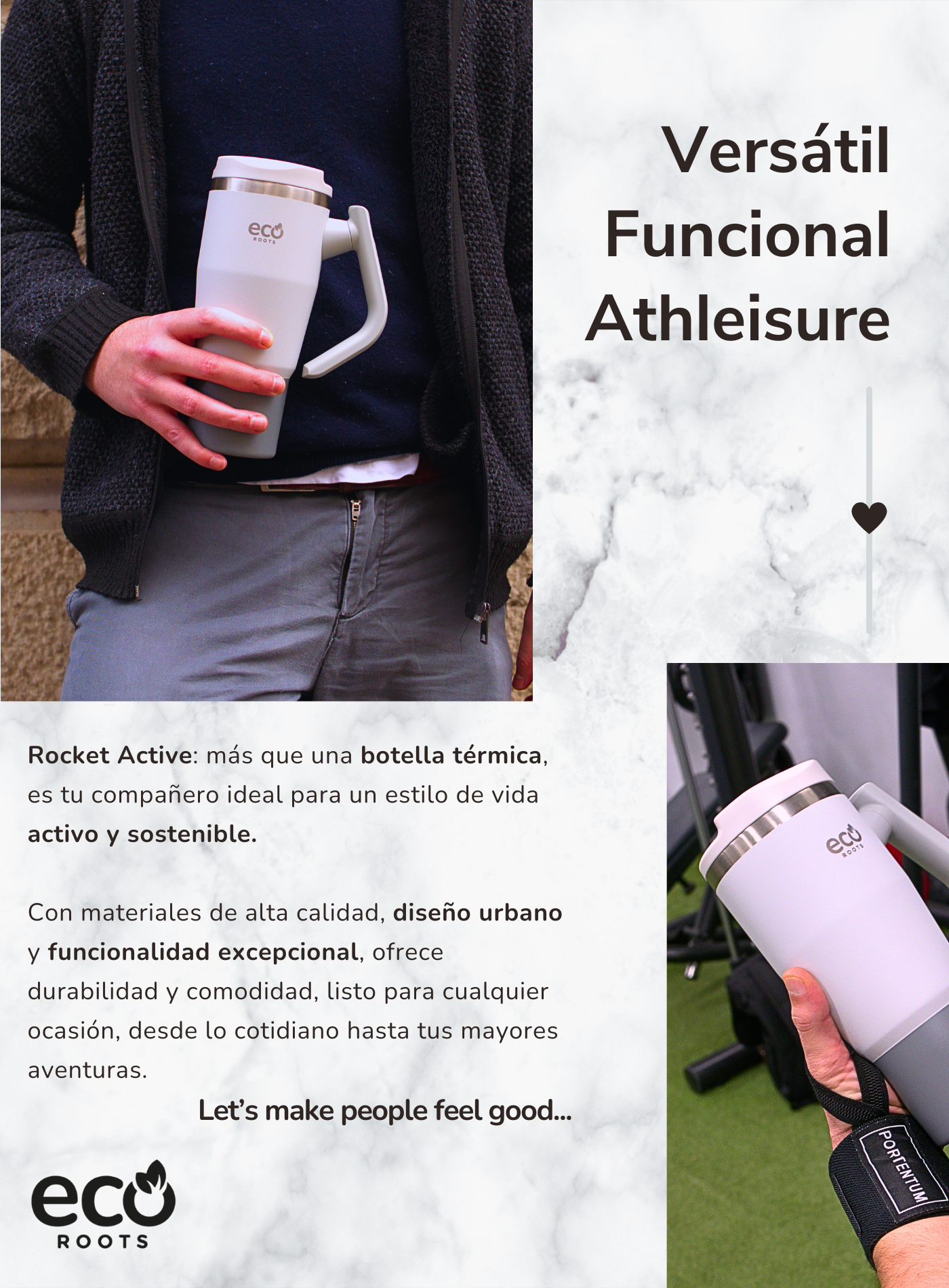 ECOROOTS I Rocket Active I Botella Térmica I Termo I Asa móvil I Gris Nasa I 940 ml