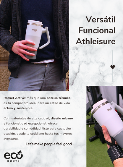 ECOROOTS I Rocket Active I Botella Térmica I Termo I Asa móvil I Gris Nasa I 940 ml