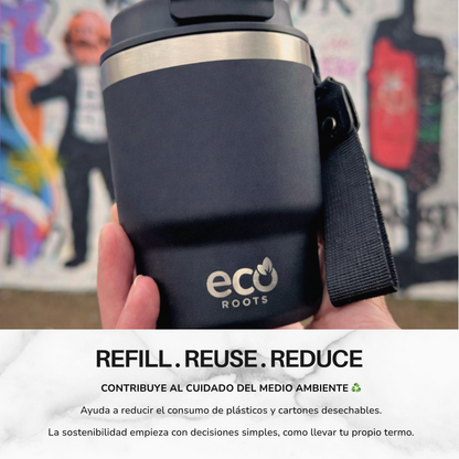 ECOROOTS Evergreen I Termo y vaso térmico 360 ml (Negro Velvet) · Edición limitada
