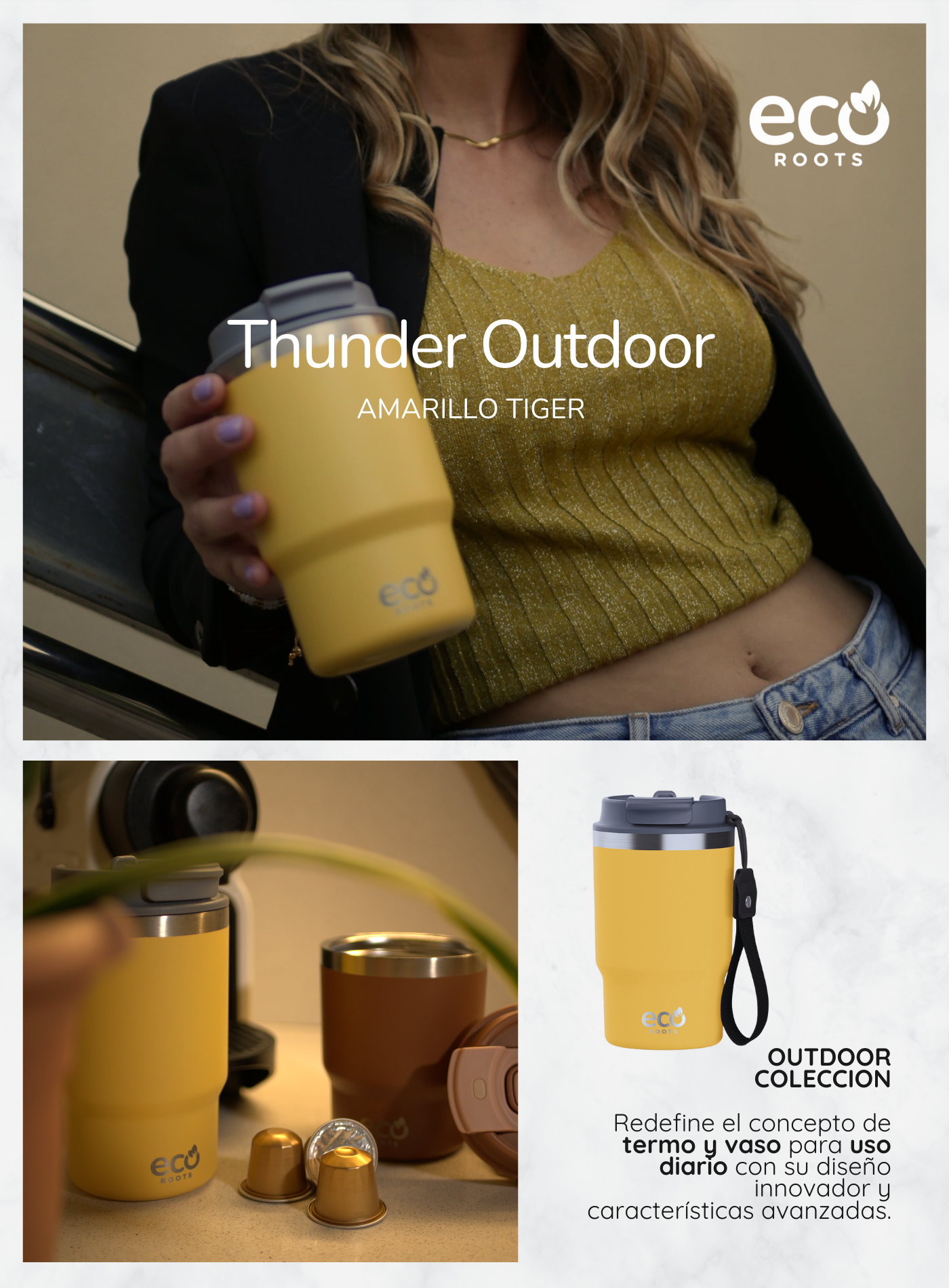 ECOROOTS I Thunder Outdoor I Termo I Vaso térmico I Amarillo Piña I 470 ml  🛒 (PRÓXIMAMENTE)