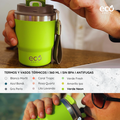 ECOROOTS Evergreen I Termo y vaso térmico 360 ml (Verde Neon)