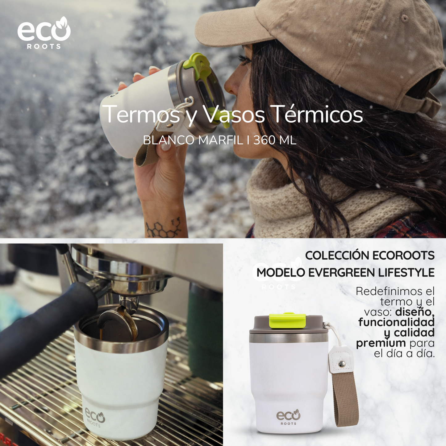 ECOROOTS Evergreen I Termo 360 º I Vaso térmico (Blanco Marfil)