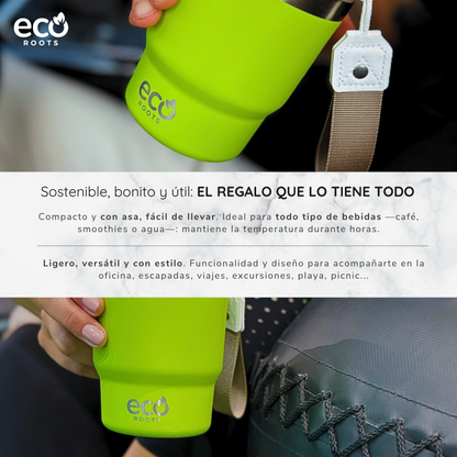 ECOROOTS Evergreen I Termo y vaso térmico 360 ml (Verde Neon)