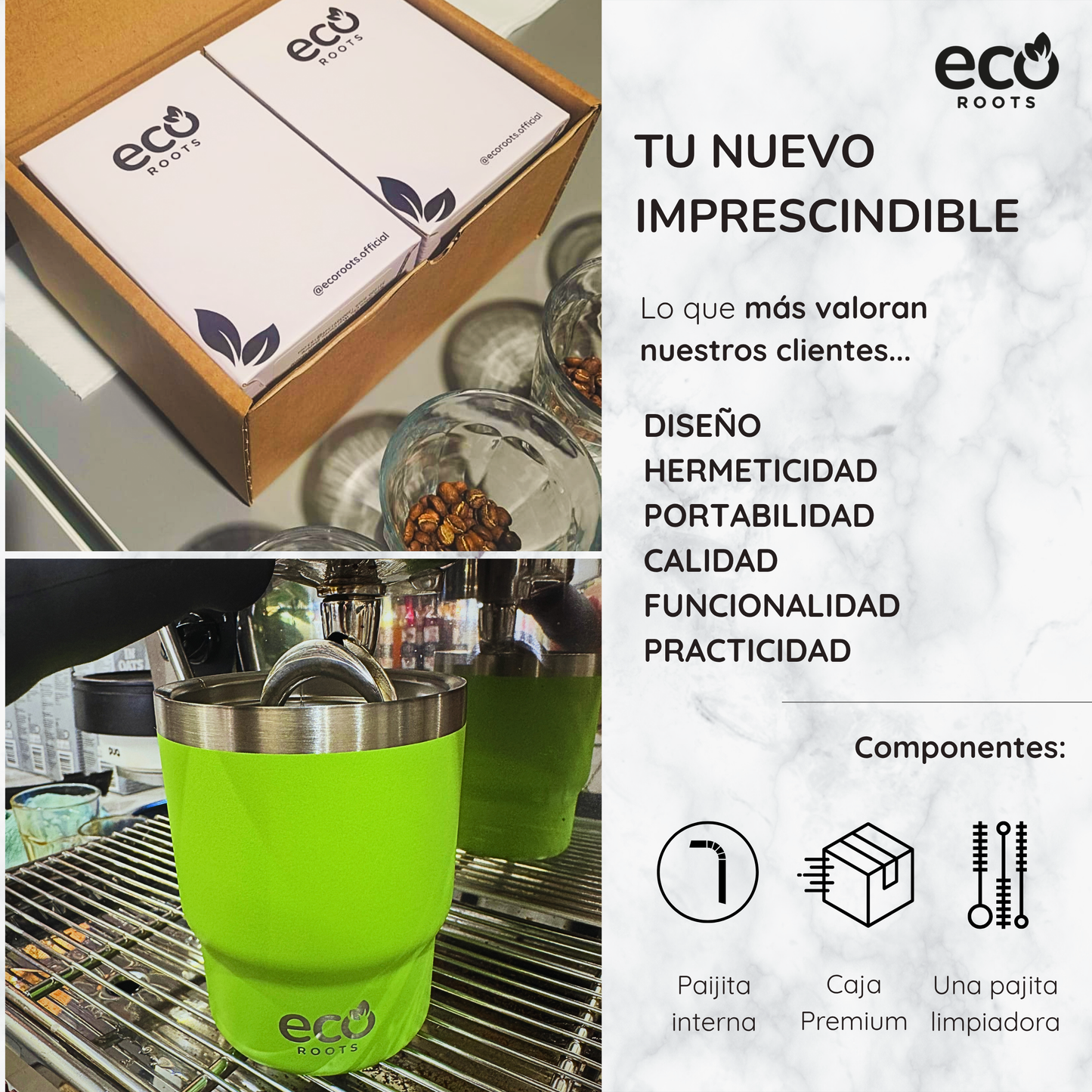 ECOROOTS Evergreen I Termo y vaso térmico 360 ml (Verde Neon)