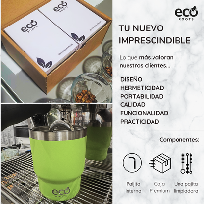 ECOROOTS Evergreen I Termo y vaso térmico 360 ml (Verde Neon)