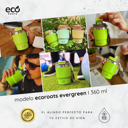 ECOROOTS Evergreen I Termo y vaso térmico 360 ml (Verde Neon)