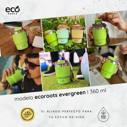 ECOROOTS Evergreen I Termo y vaso térmico 360 ml (Verde Neon)