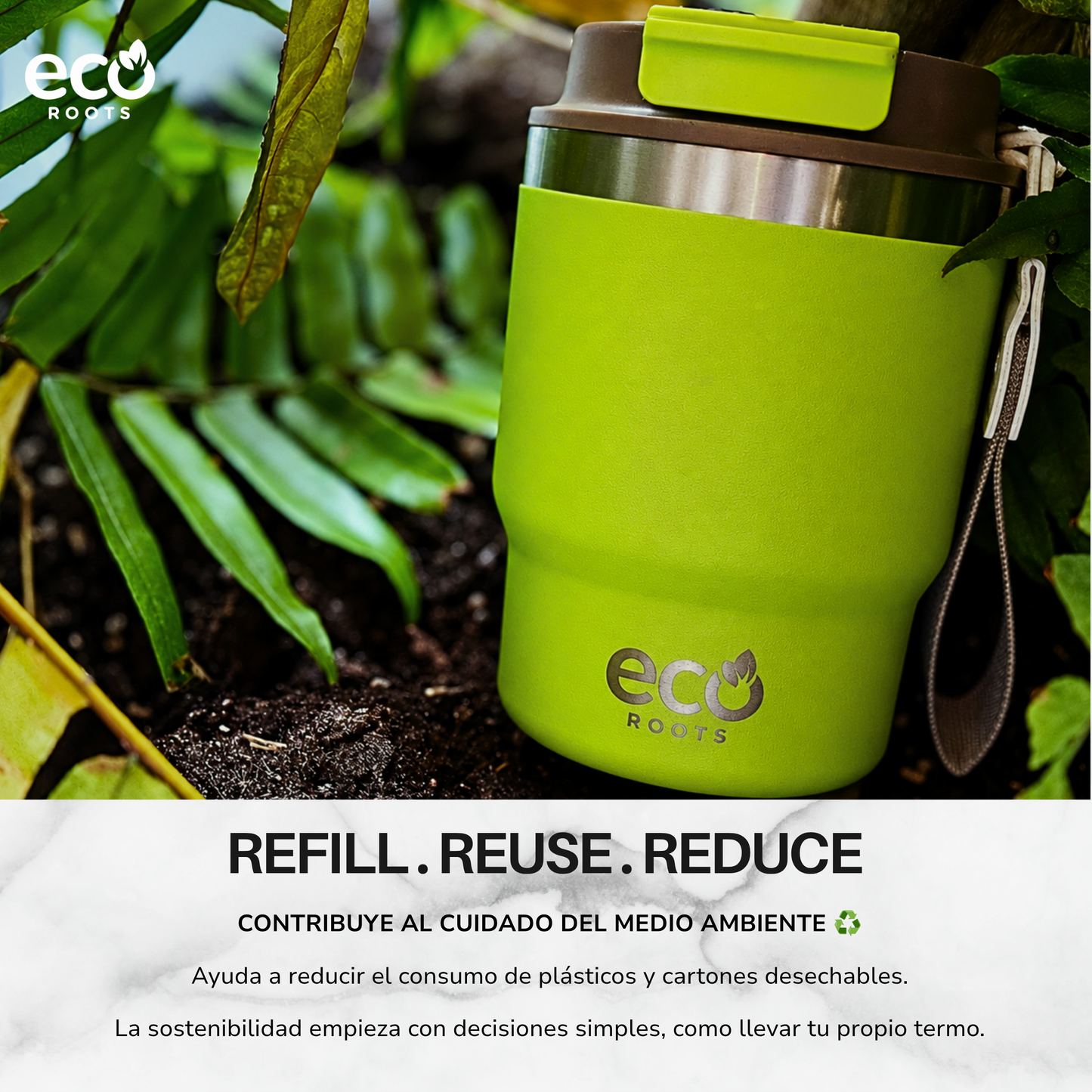 ECOROOTS Evergreen I Termo y vaso térmico 360 ml (Verde Neon)