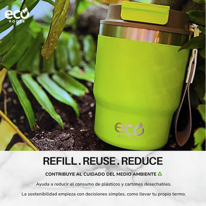 ECOROOTS Evergreen I Termo y vaso térmico 360 ml (Verde Neon)