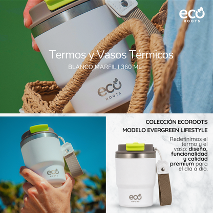 ECOROOTS Evergreen I Termo y vaso térmico 360 ml (Blanco Marfil)